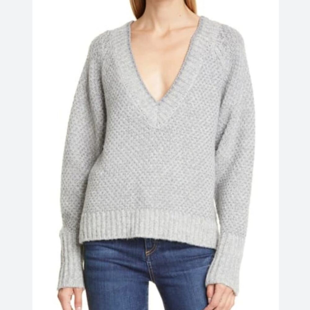 Veronica Beard Grey V Neck Knit Mirnie Metallic Sweater XS